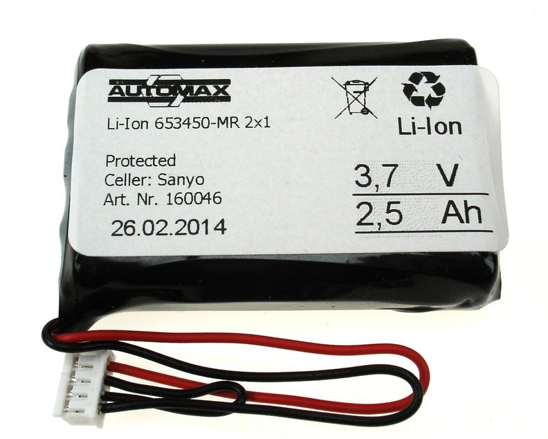 Li-Ion 663450 (653450)-MR 2x1 Plugg 37 (3,7V-2660mAh)