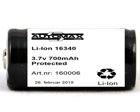 Li-Ion 16340 (3.7V-700mAh)(protected)