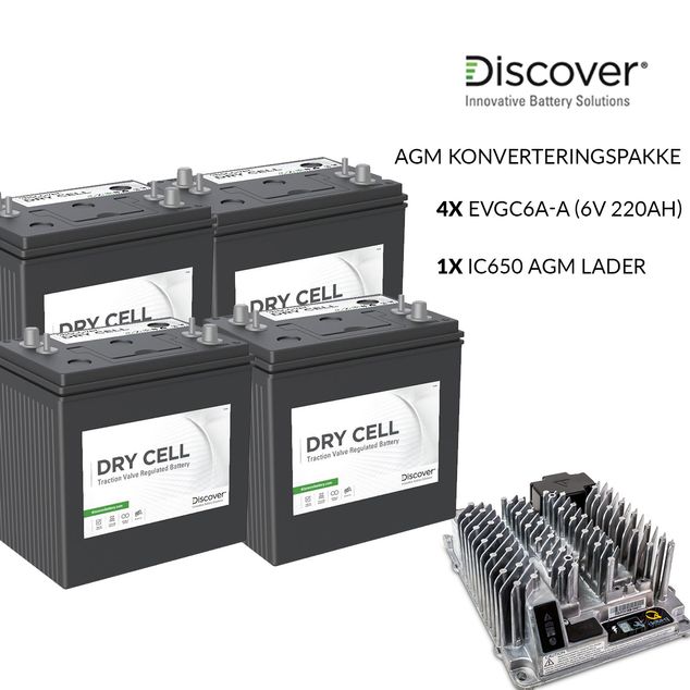 4x Discover EVGC6A-A (6V-220Ah) + 1x Delta-Q IC650 AGM blylader